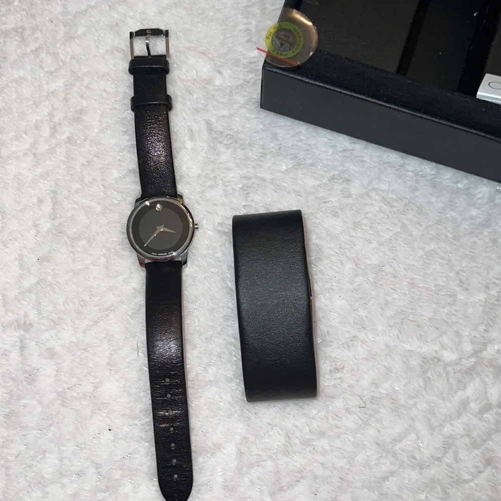 MOVADO Women's Museum Classic Watch – Black Dial, Leather Band, NEW Never Used